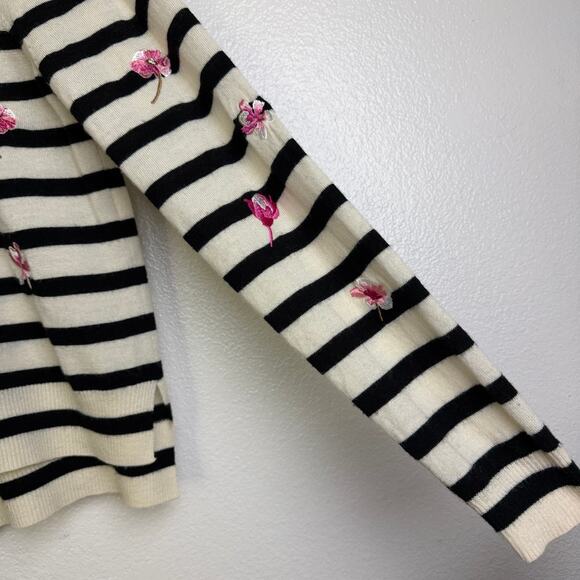 Marella Rita Sweater Womens Medium Cream Floral Embroidered Striped * - Picture 4 of 9